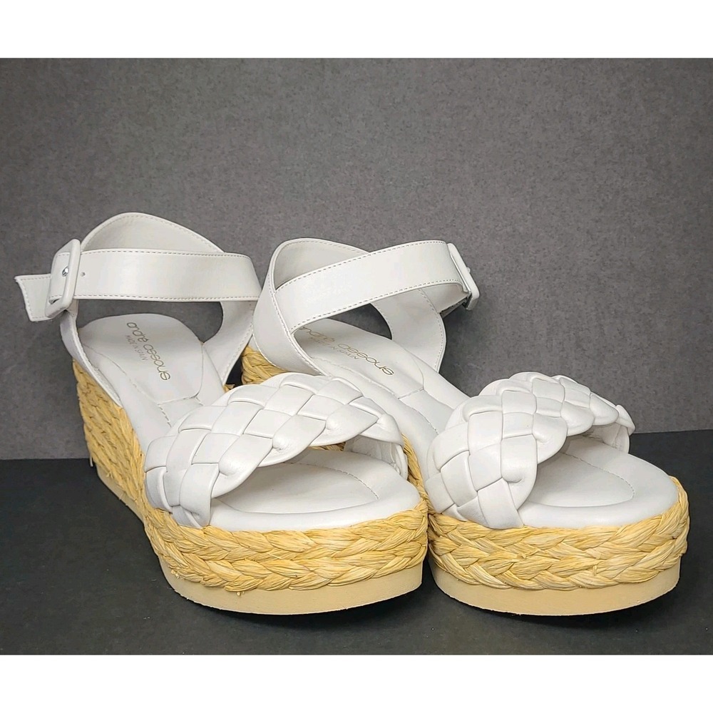 André Assous White Woven Platform Espadrille Sandals Sz 5.5 Made Italy $329